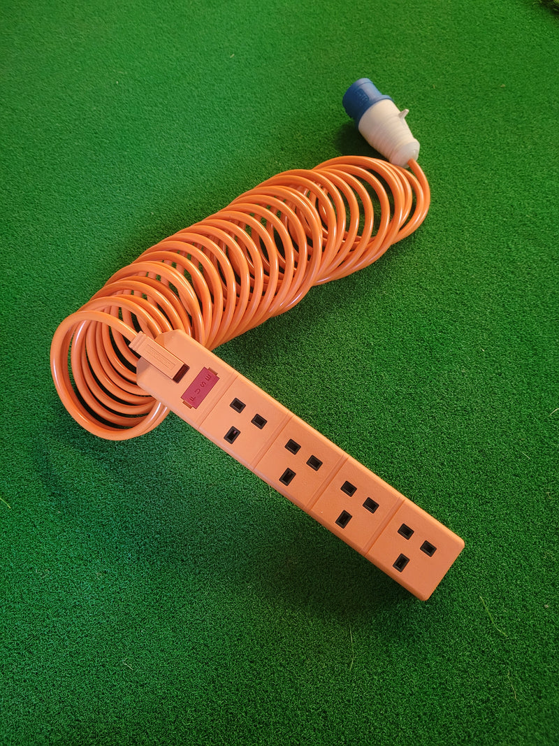 Camping and Caravan Mains Hook Up Lead, with IP44 connector and 4-way socket