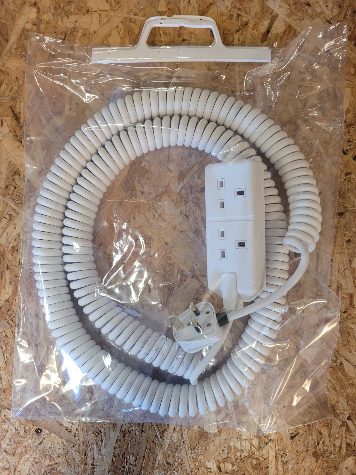 2-way 1.5m White or Black LSZH Coiled Power Extension lead