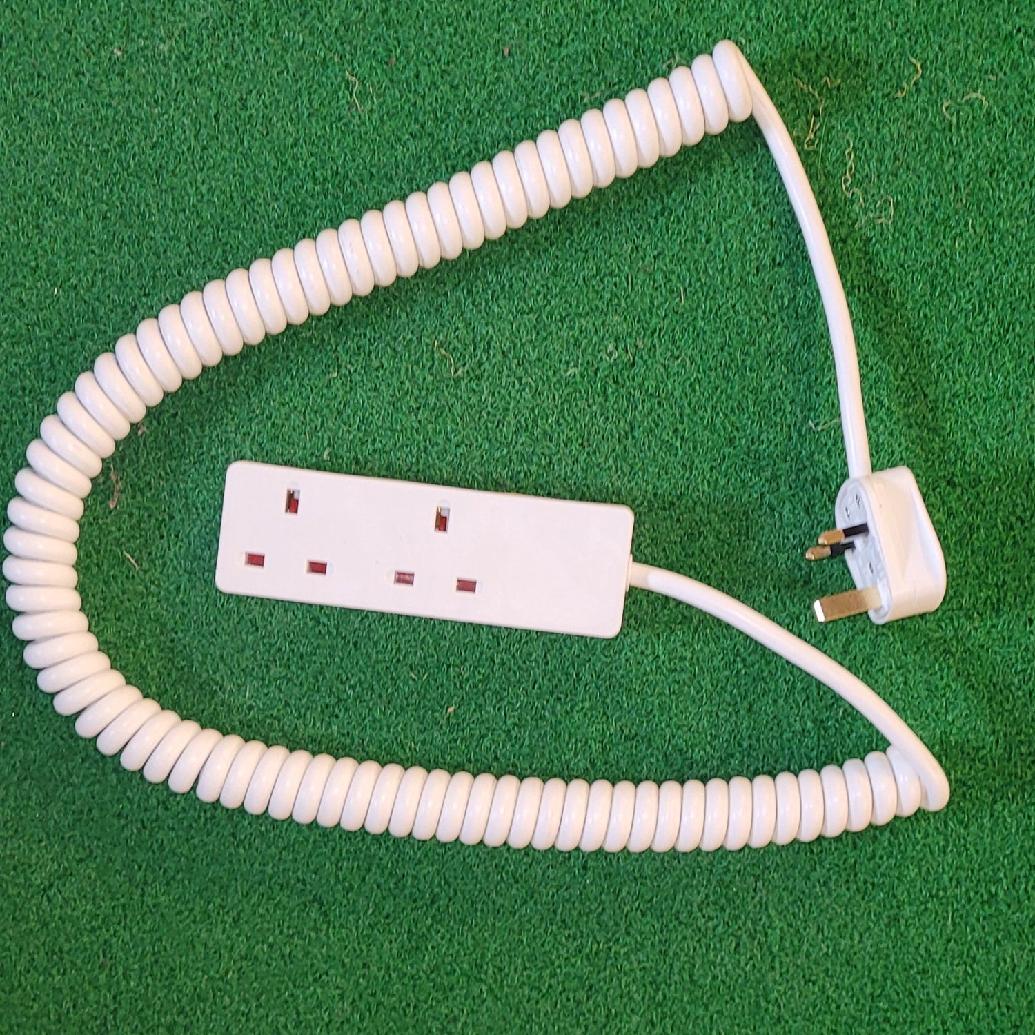 2-Way 650mm White PVC Coiled Power Extension lead