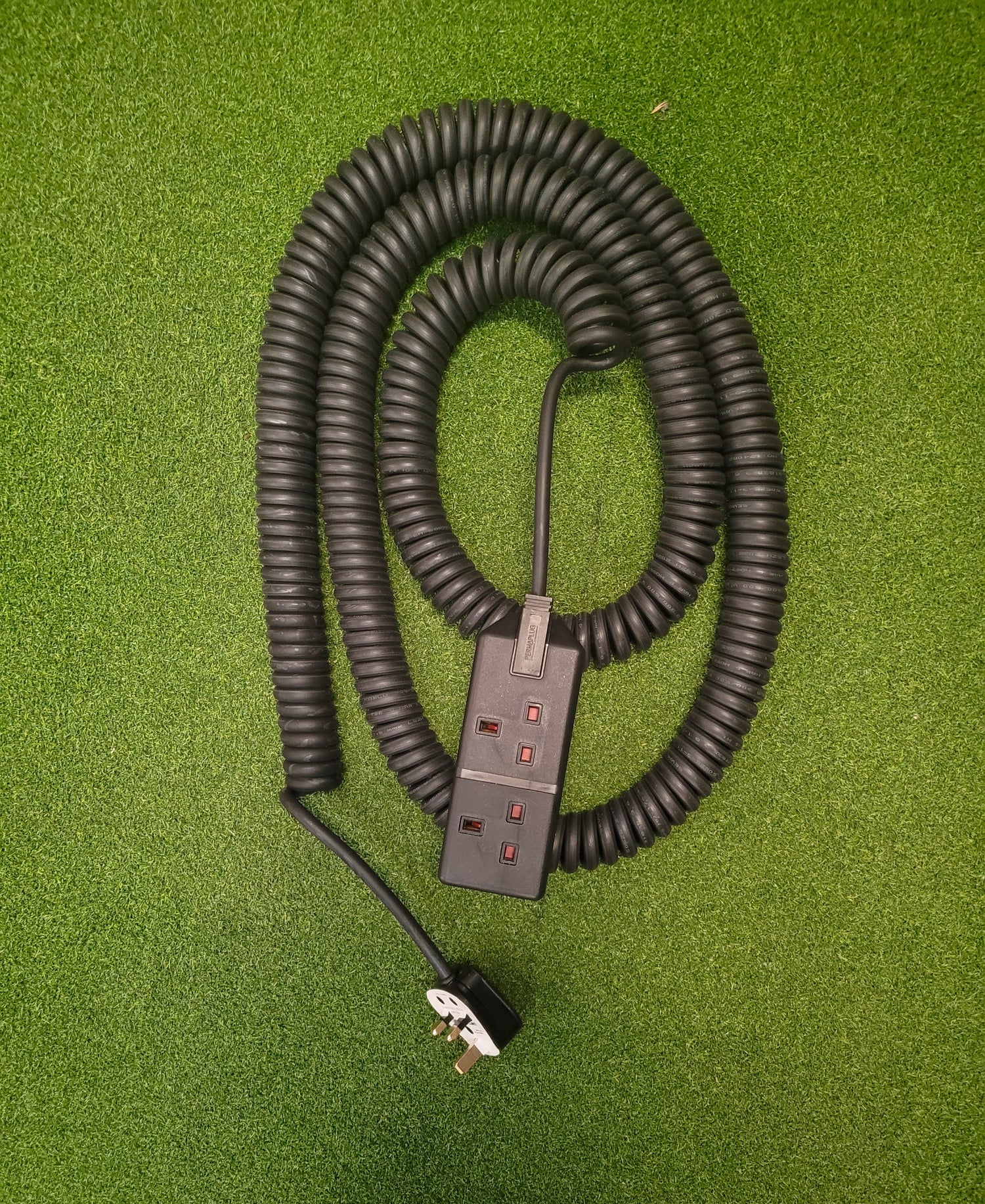 2-way 2m White or Black LSZH Coiled Power Extension lead