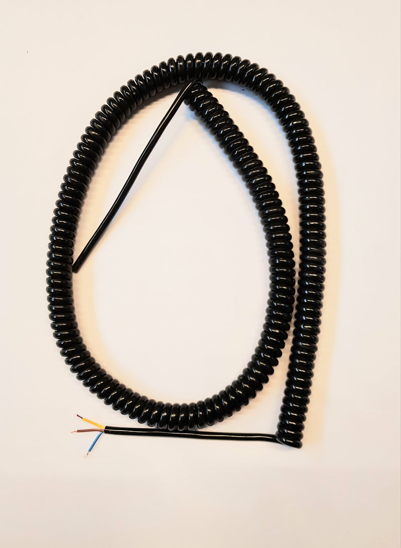 3 CORE 0.75sqmm BLACK PUR COILED POWER CABLE (Various sizes)