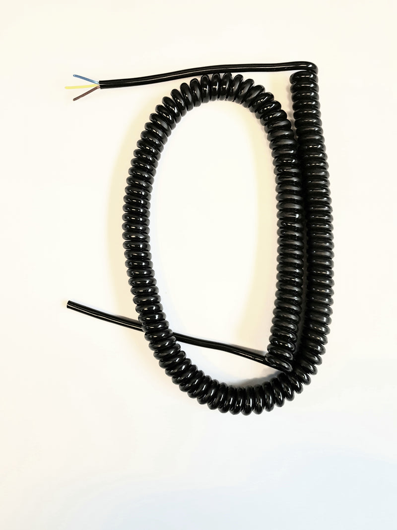 3 CORE 0.75sqmm BLACK PUR COILED POWER CABLE (Various sizes)