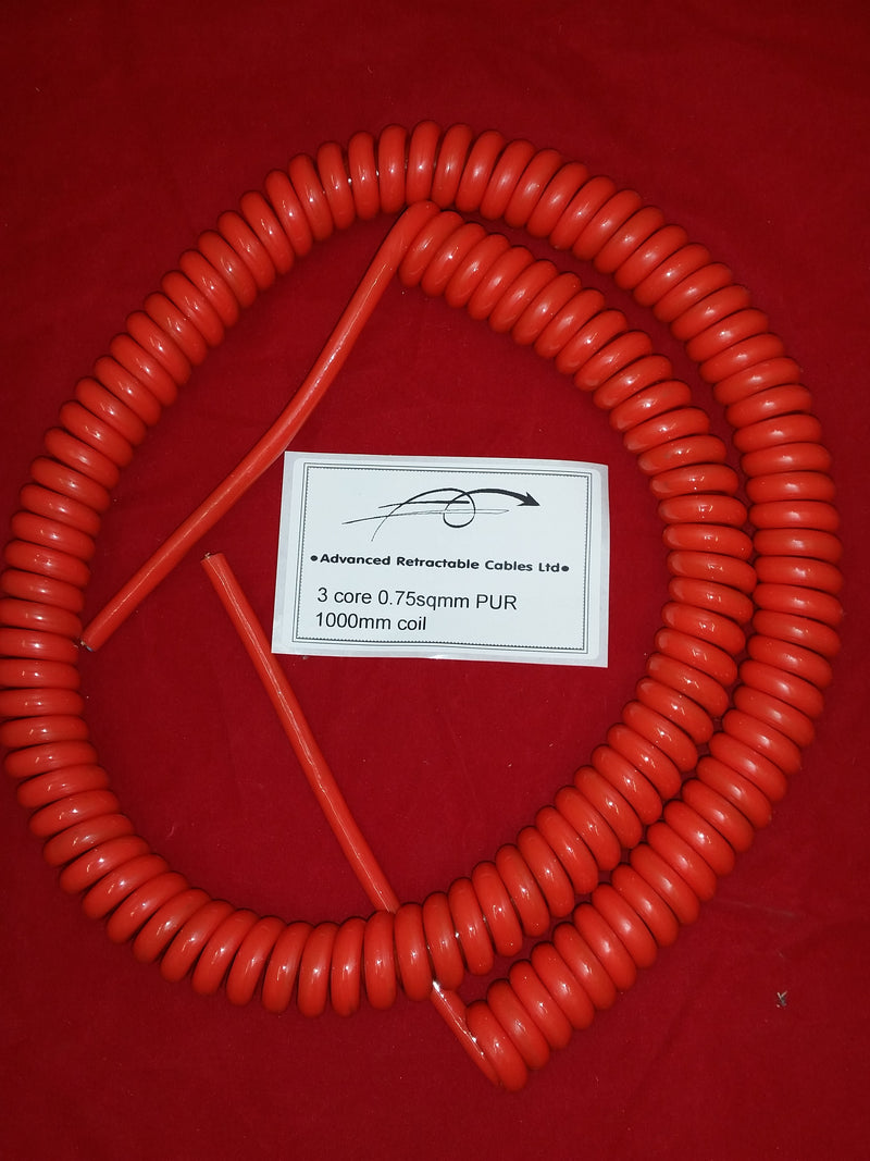 3 CORE 0.75sqmm COILED Orange PUR POWER CABLE.