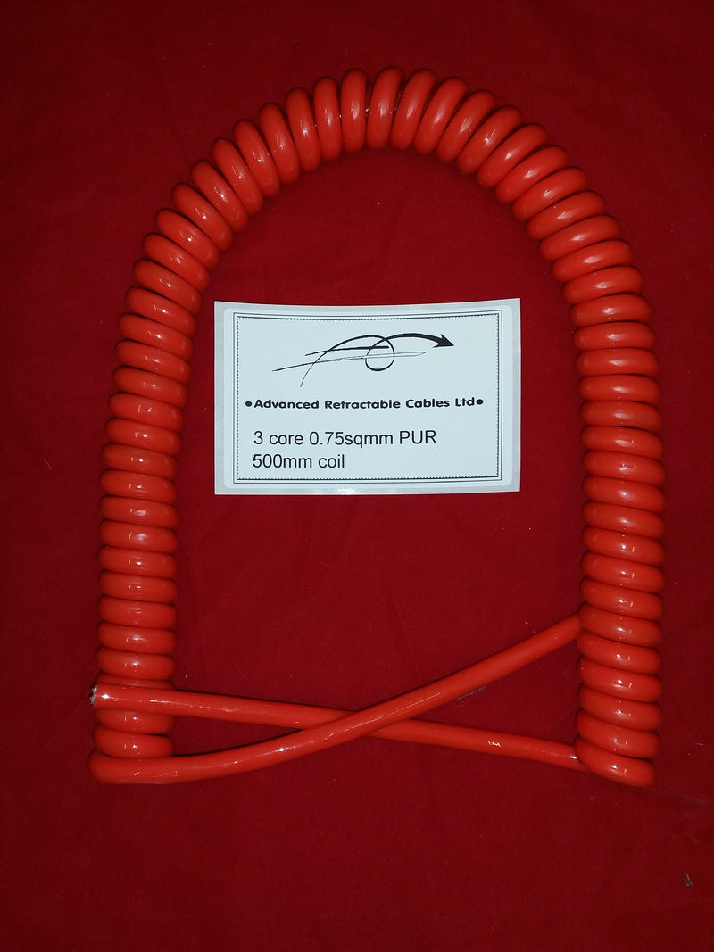 3 CORE 0.75sqmm COILED Orange PUR POWER CABLE.