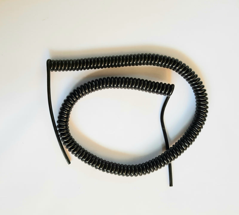 4 CORE 0.22sqmm (24awg) COILED BLACK PUR DATA / POWER CABLE with 1m straights either end