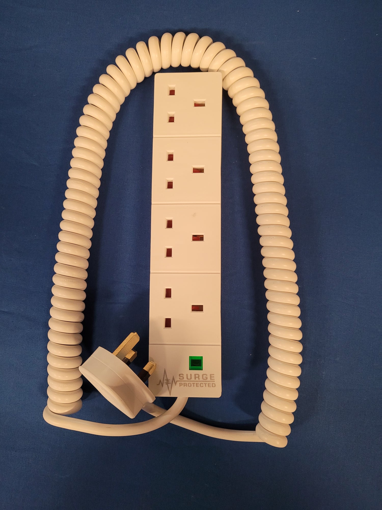 4 Way 1m Coiled White PVC Power Surge Extension lead