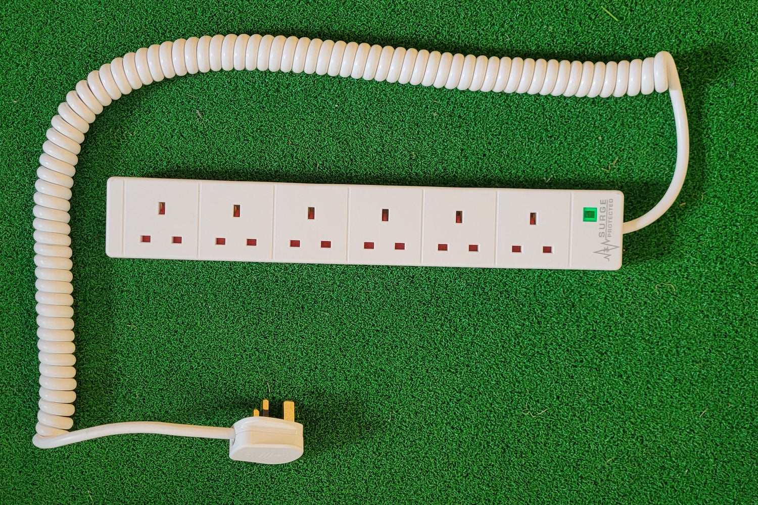 6-Way 650mm Coil length White PVC Power Surge Extension Lead