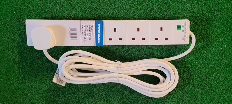 6 Way 10M straight White Power Surge Extension lead