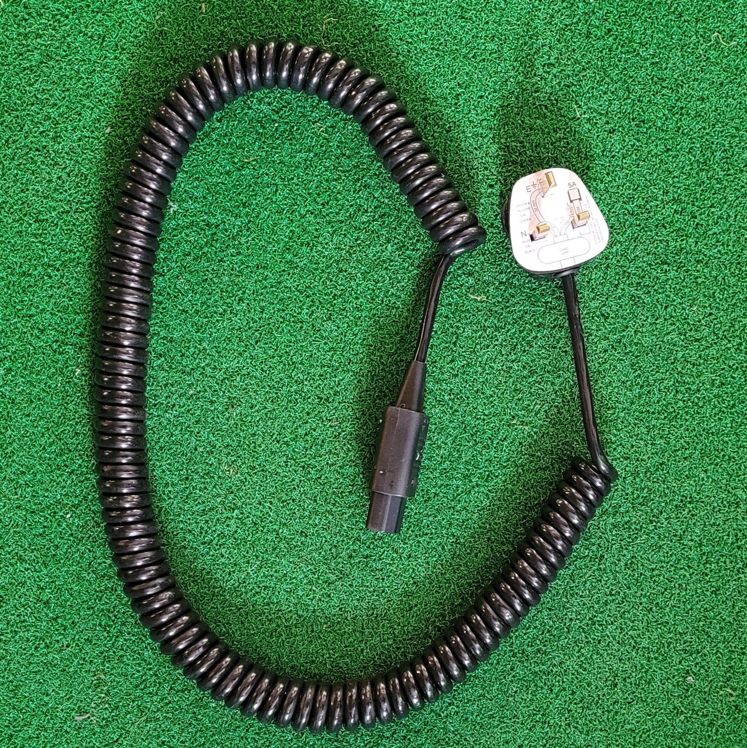 PUR Coiled Kettle Lead UK Mains Power Plug to IEC C13, in Orange and black