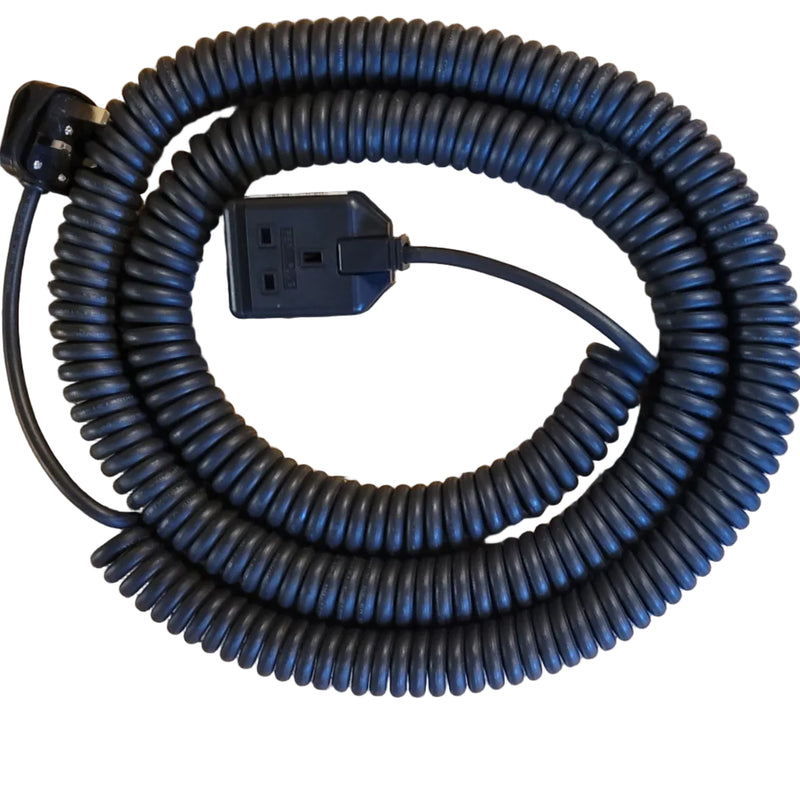 1-way 2m White or Black LSZH Coiled Power Extension lead