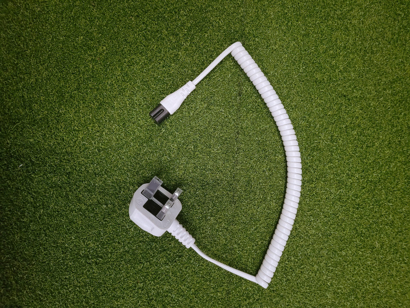 UK Mains Plug with 3A Fuse to 'Figure 8' (C7) Coiled Mains Lead in White