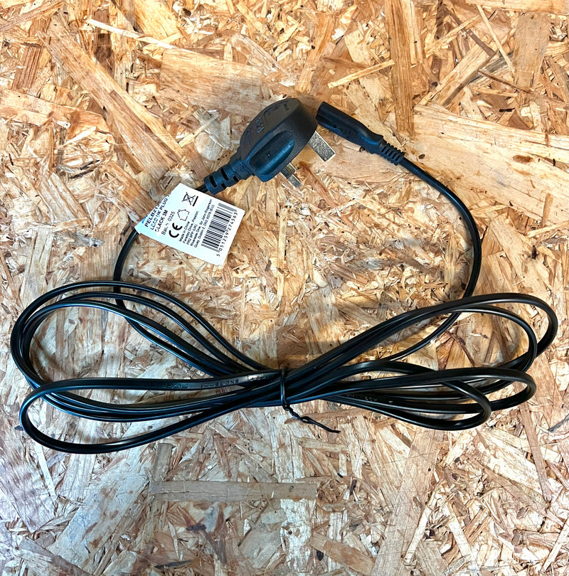 UK Mains Plug with 3A Fuse to 'Figure 8' (C7) Mains Straight Cable Lead in Black