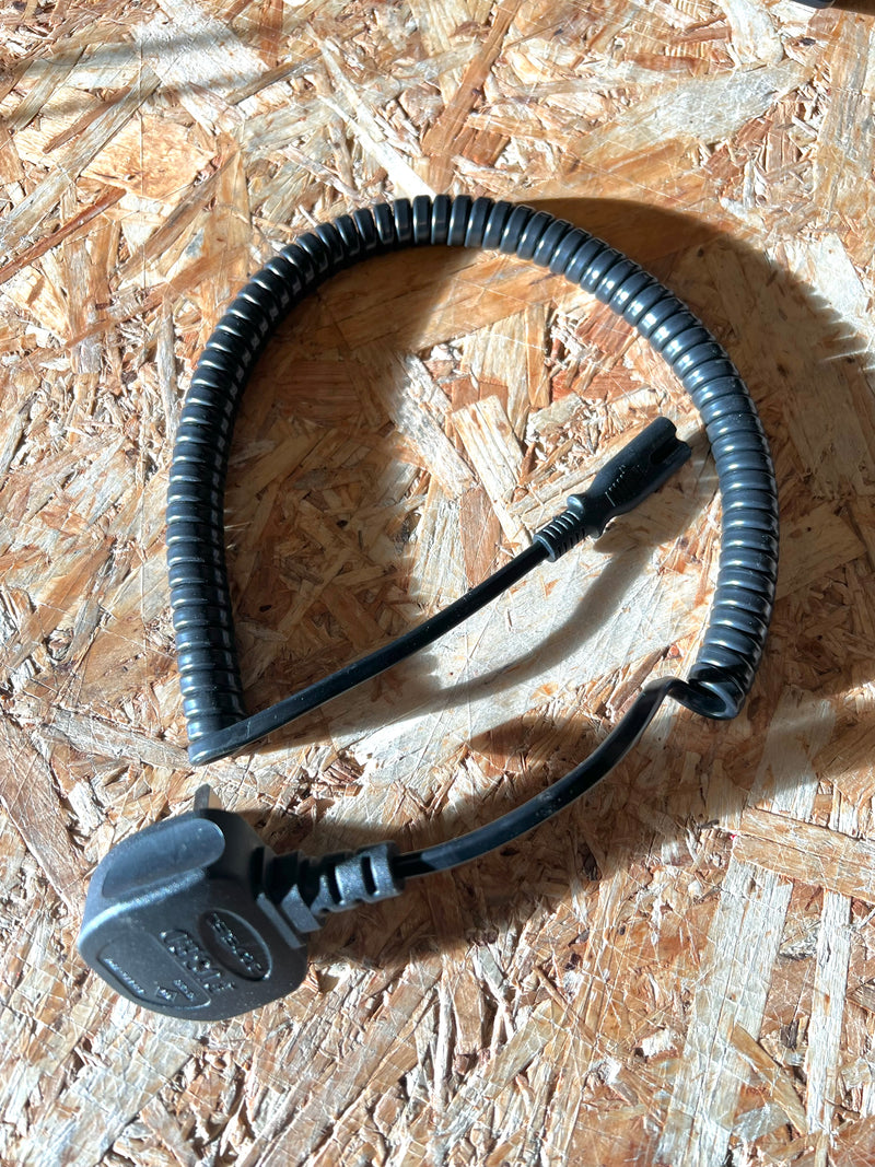 UK Mains Plug with 3A Fuse to 'Figure 8' (C7) Coiled Mains Lead in Black