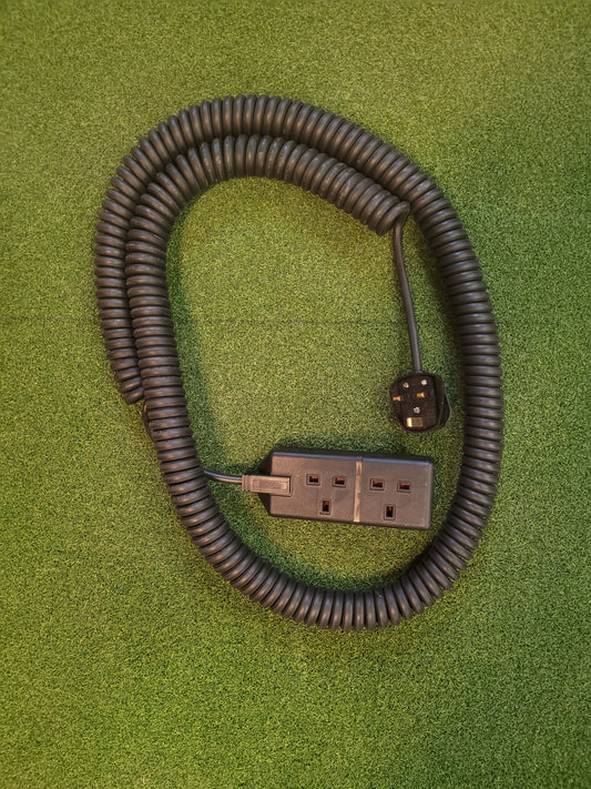 2-way 1.5m White or Black LSZH Coiled Power Extension lead