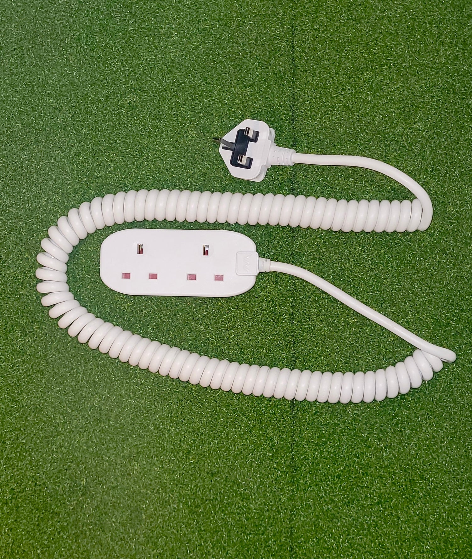 2-Way 650mm White PVC Coiled Power Extension lead