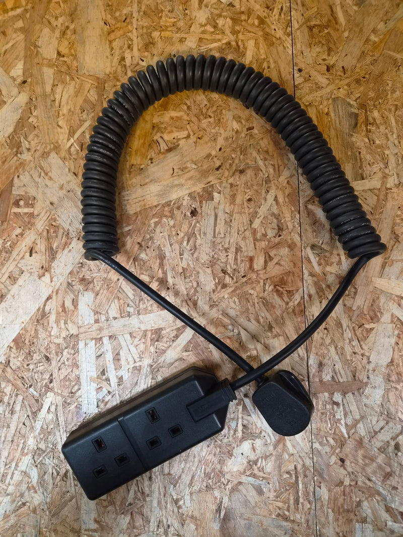 2-way White or Black LSZH Coiled Power Extension lead