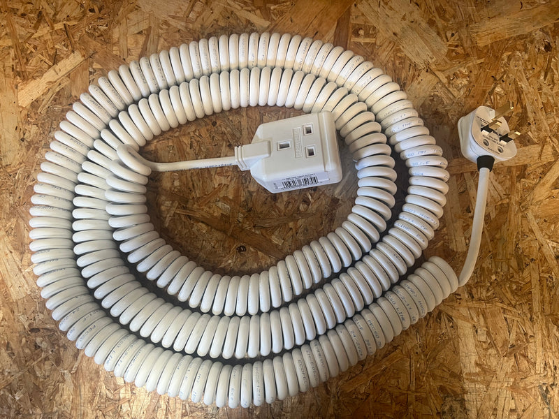 1-way 2m White or Black LSZH Coiled Power Extension lead
