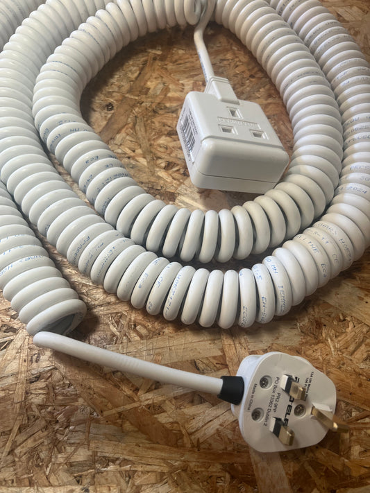 1-way 2m White or Black LSZH Coiled Power Extension lead