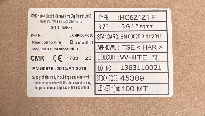 3 Core 1.5sqmm Straight LSZH Power Cable