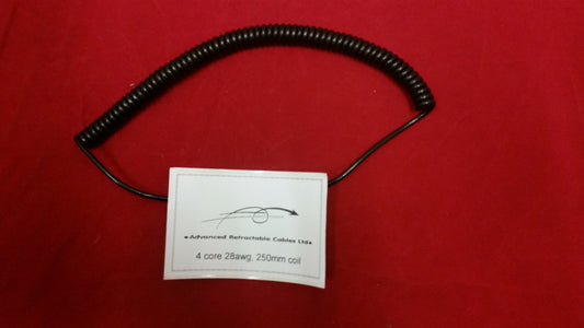 4 CORE 0.081sqmm COILED BLACK PUR POWER/ DATA CABLE, VARIOUS SIZES