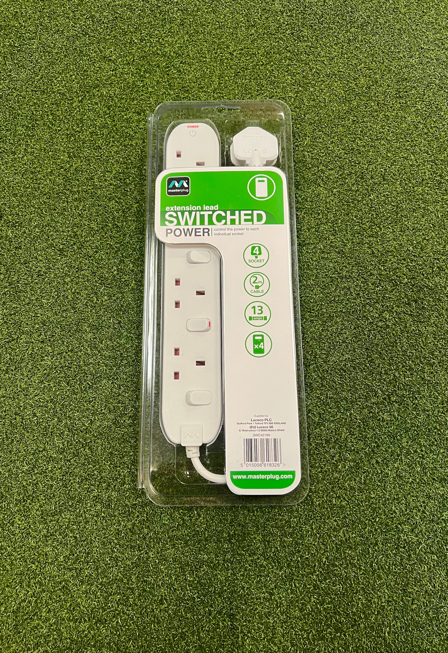 4-Way, 2m Straight Extension Lead with Switches in White