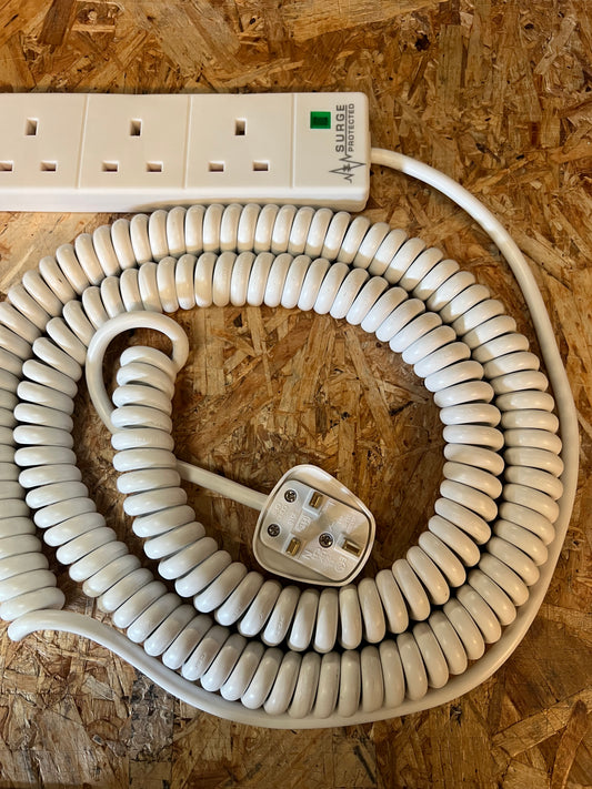 6 Way 1.3M Coil length White PVC Power Surge Extension lead