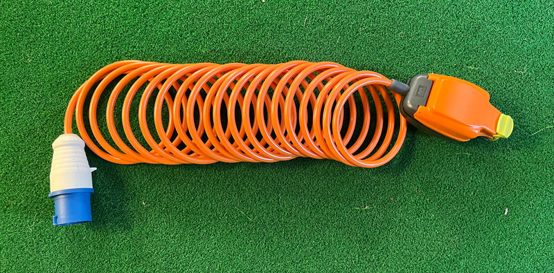 Camping Mains Hook Up power Lead, with IP44 connector and Masterplug weatherproof socket