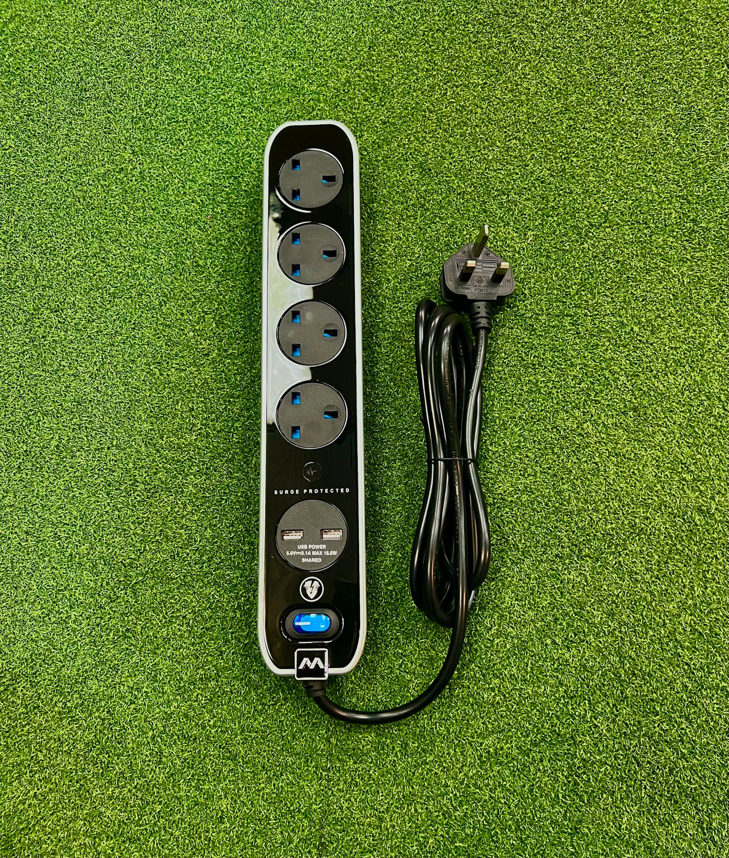 Black High Gloss, 4-Gang (and 2 USB Ports) 2m Extension Lead