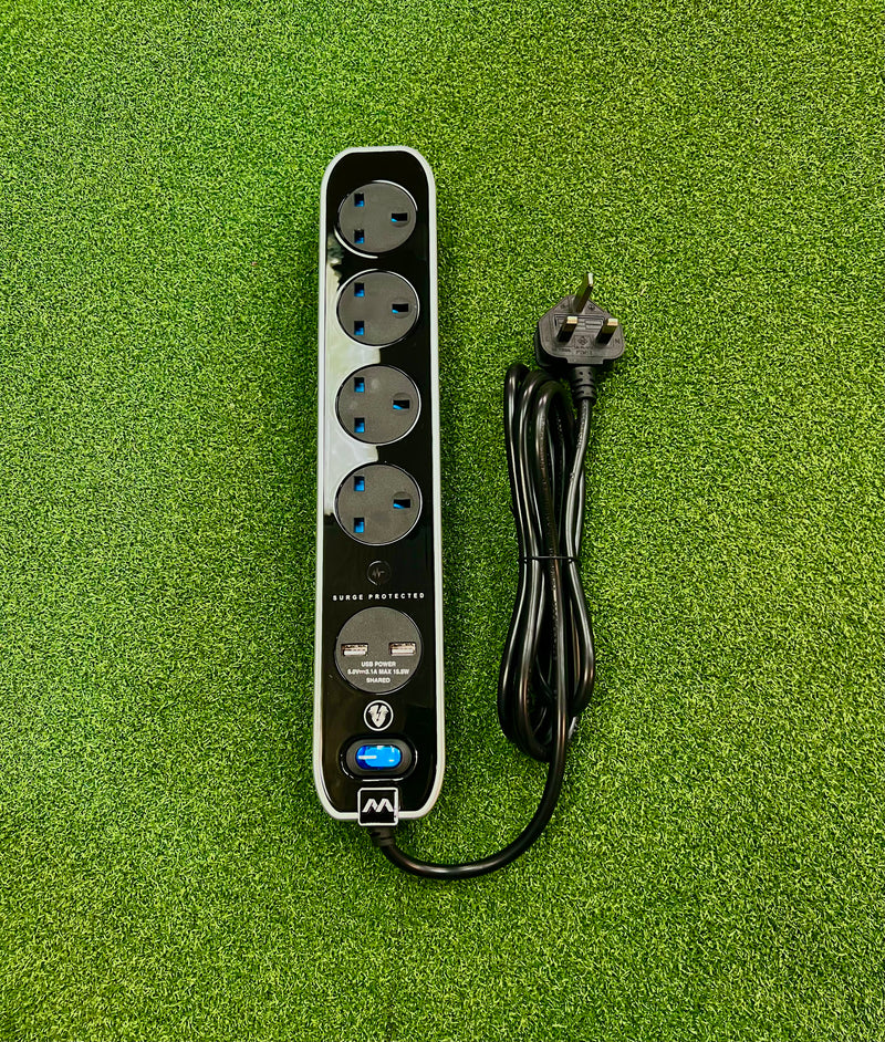 Black High Gloss, 4-Gang (and 2 USB Ports) 2m Extension Lead
