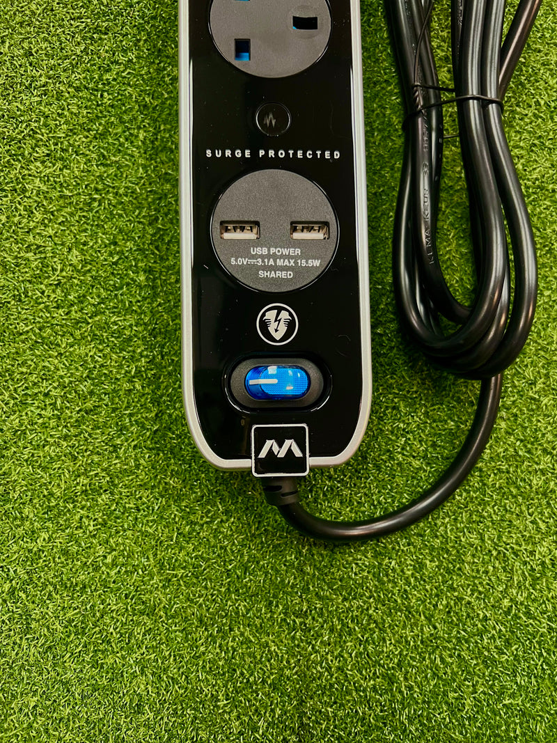 Black High Gloss, 4-Gang (and 2 USB Ports) 2m Extension Lead