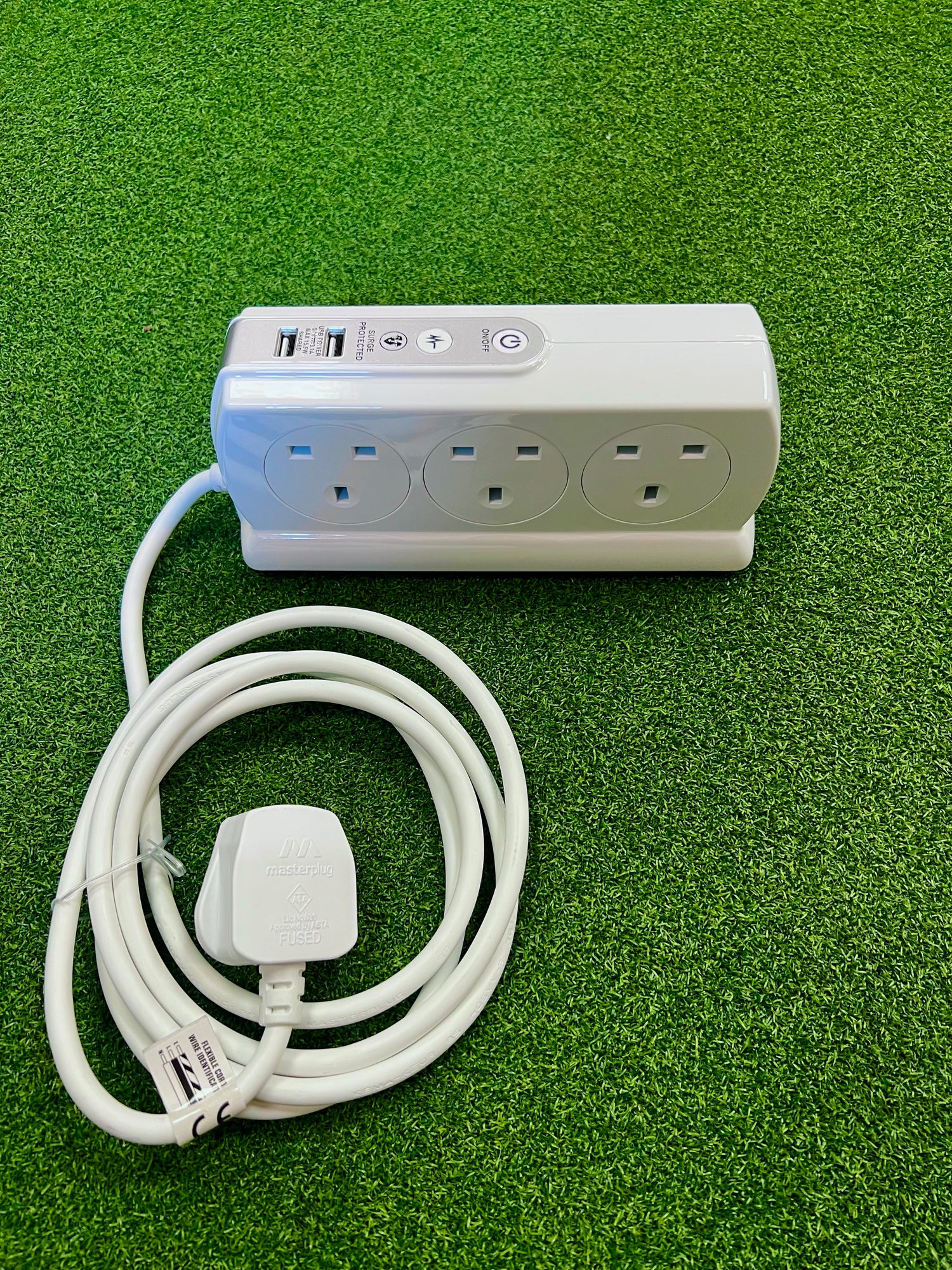 6-Way Compact Surge Extension Lead in White, 2m Straight Cable