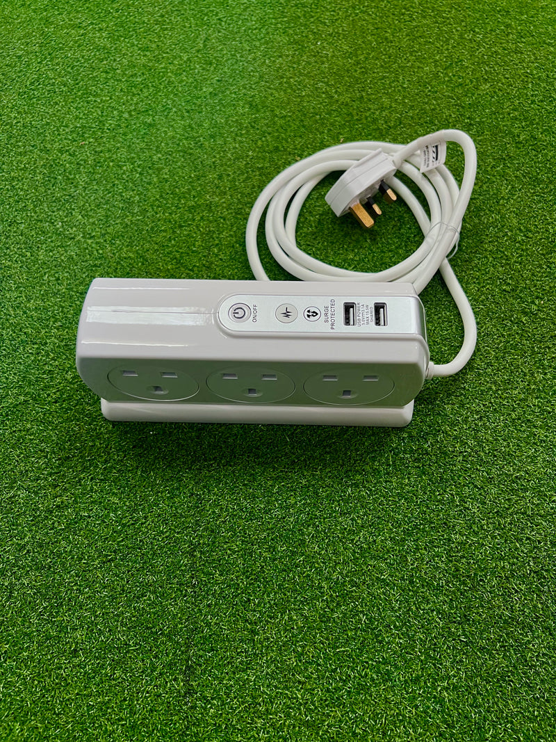6-Way Compact Surge Extension Lead in White, 2m Straight Cable