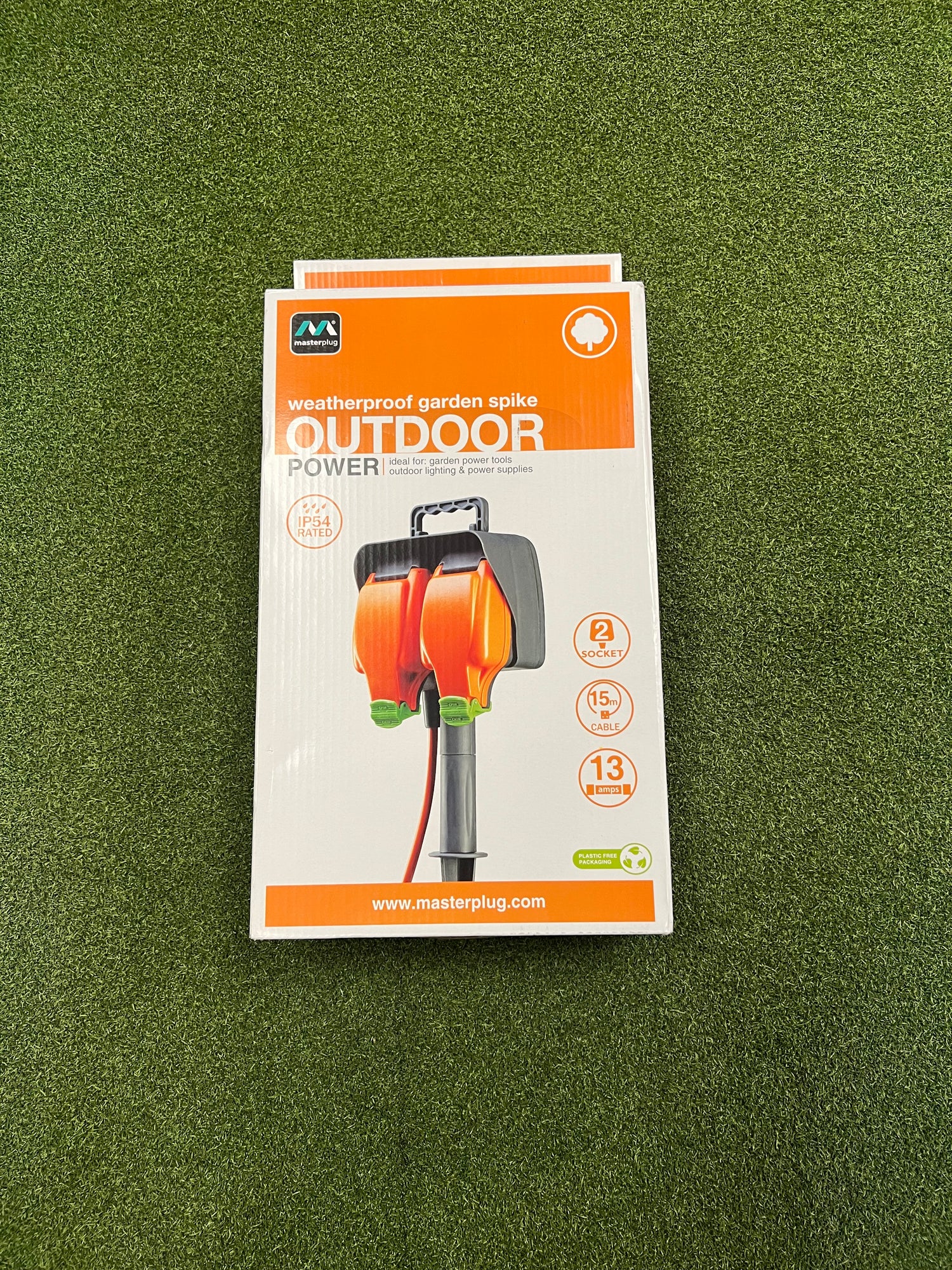 Garden Spike with 2 Weatherproof Sockets and 15m Cable