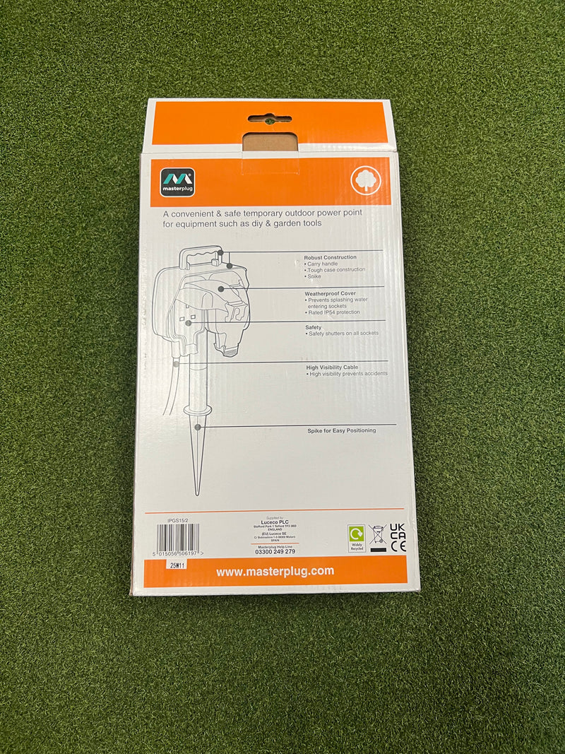 Garden Spike with 2 Weatherproof Sockets and 15m Cable