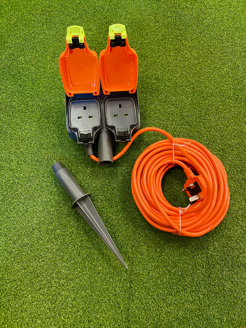 Garden Spike with 2 Weatherproof Sockets and 15m Cable