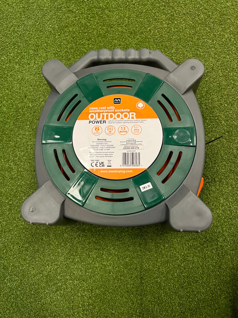 Outdoor 20m Cassette Reel with 2 Weatherproof Sockets