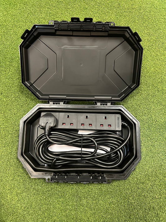 4-Way, 8m Black Extension Lead with a Collapsible Weatherproof Box