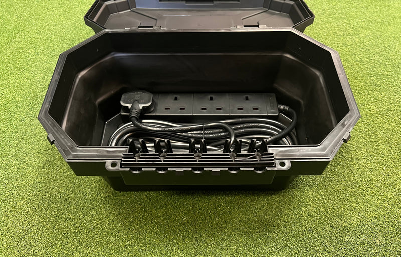 4-Way, 8m Black Extension Lead with a Collapsible Weatherproof Box