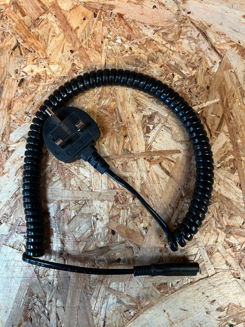 Coiled UK Mains Plug with IEC C7 Power Lead